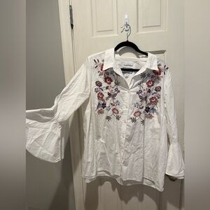 Charter Club white button down with floral detail